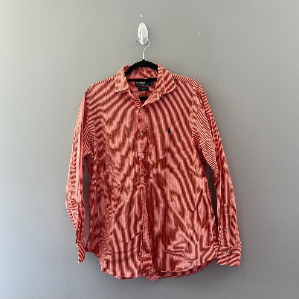 Polo by Ralph Lauren Orange Stripe Button Up Long Sleeve Shirt Size Large